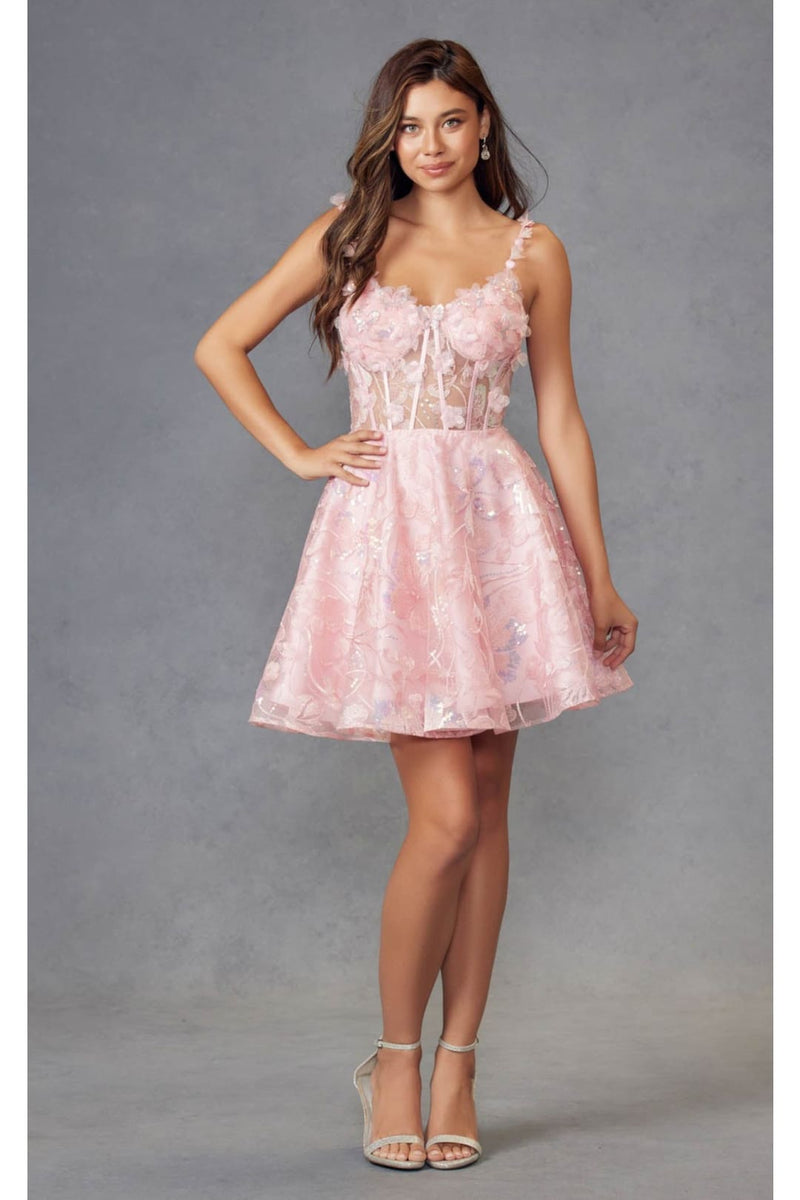 3D Floral Sleeveless Short A-Line Dress by Juliet JT917A