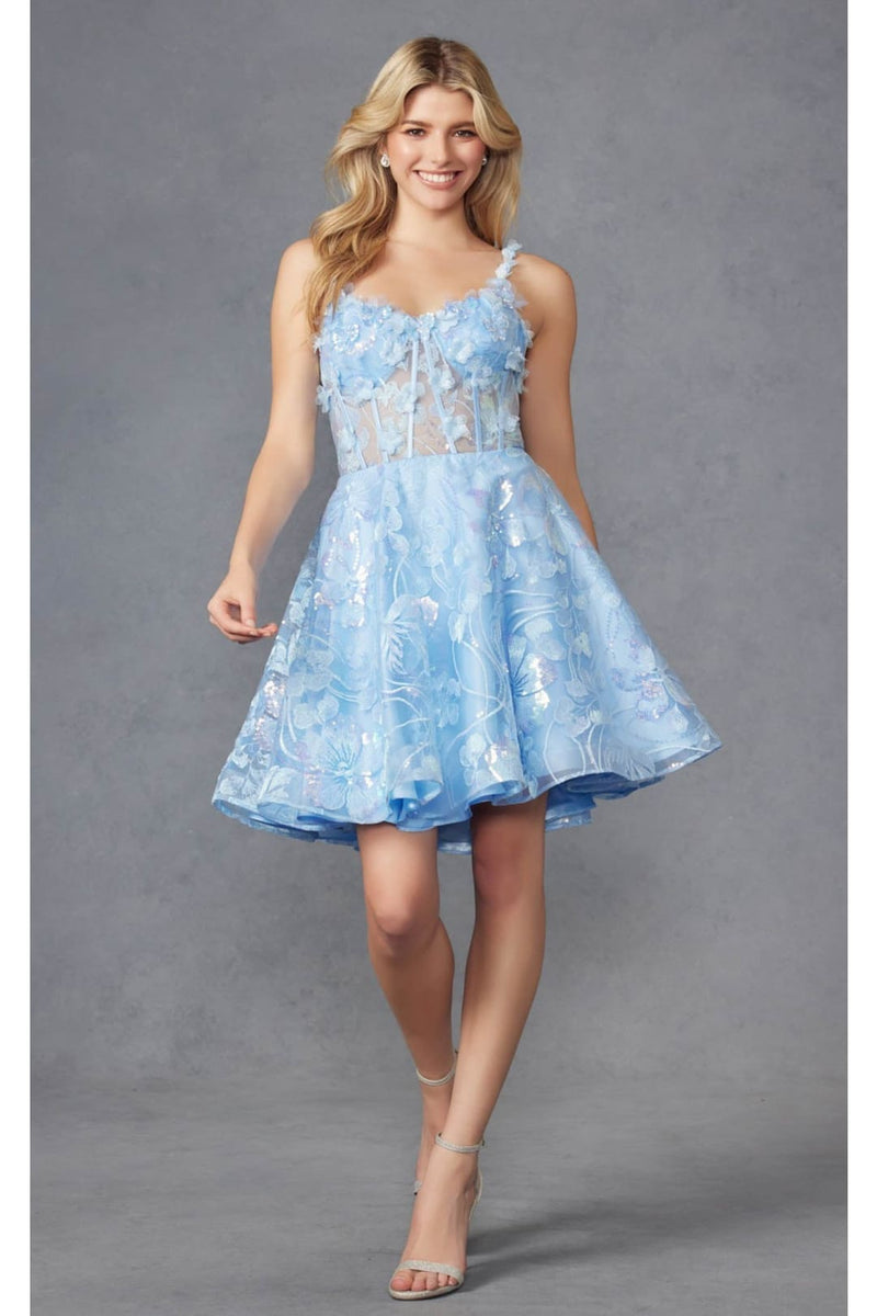 3D Floral Sleeveless Short A-Line Dress by Juliet JT917A