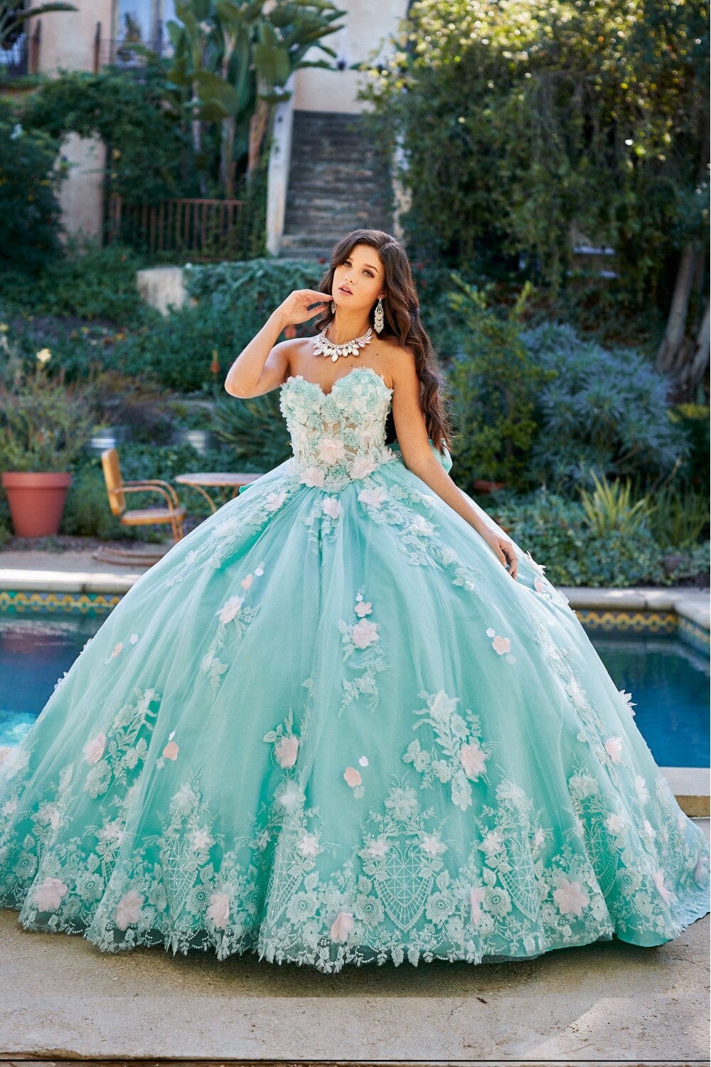 3D Floral Strapless Corset Ball Gown by Bella Princess PQ1049