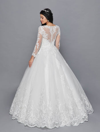 DeKlaire Bridal 422 Mid-Length Sleeve A-Line Wedding Gown Illusion Boat Neckline