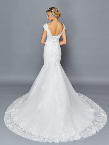 DeKlaire Bridal 423 Scalloped V-Neckline Illusion Panel Chapel Train Mermaid Wedding Dress