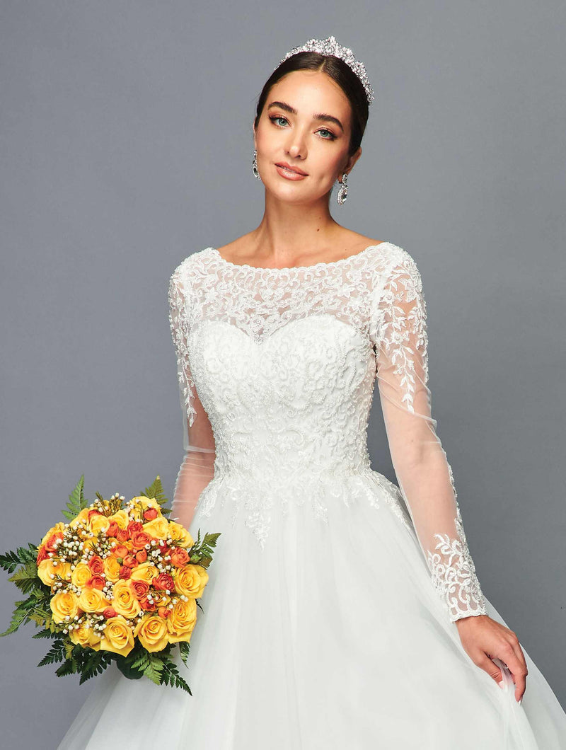 DeKlaire Bridal 480 Cap Sleeve Illusion V-Neck A-Line Wedding Ball Gown