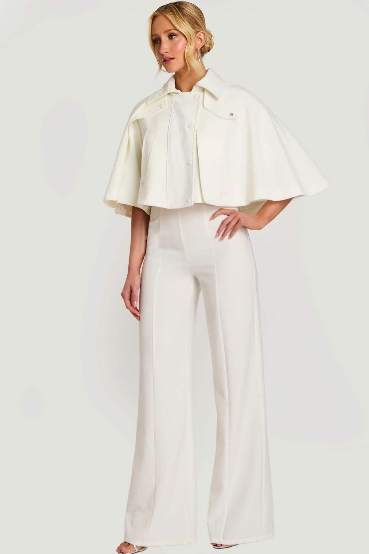 Strapless Wide-Leg Jumpsuit with Detachable Cape Jacket Formal Evening by Jovani 46781