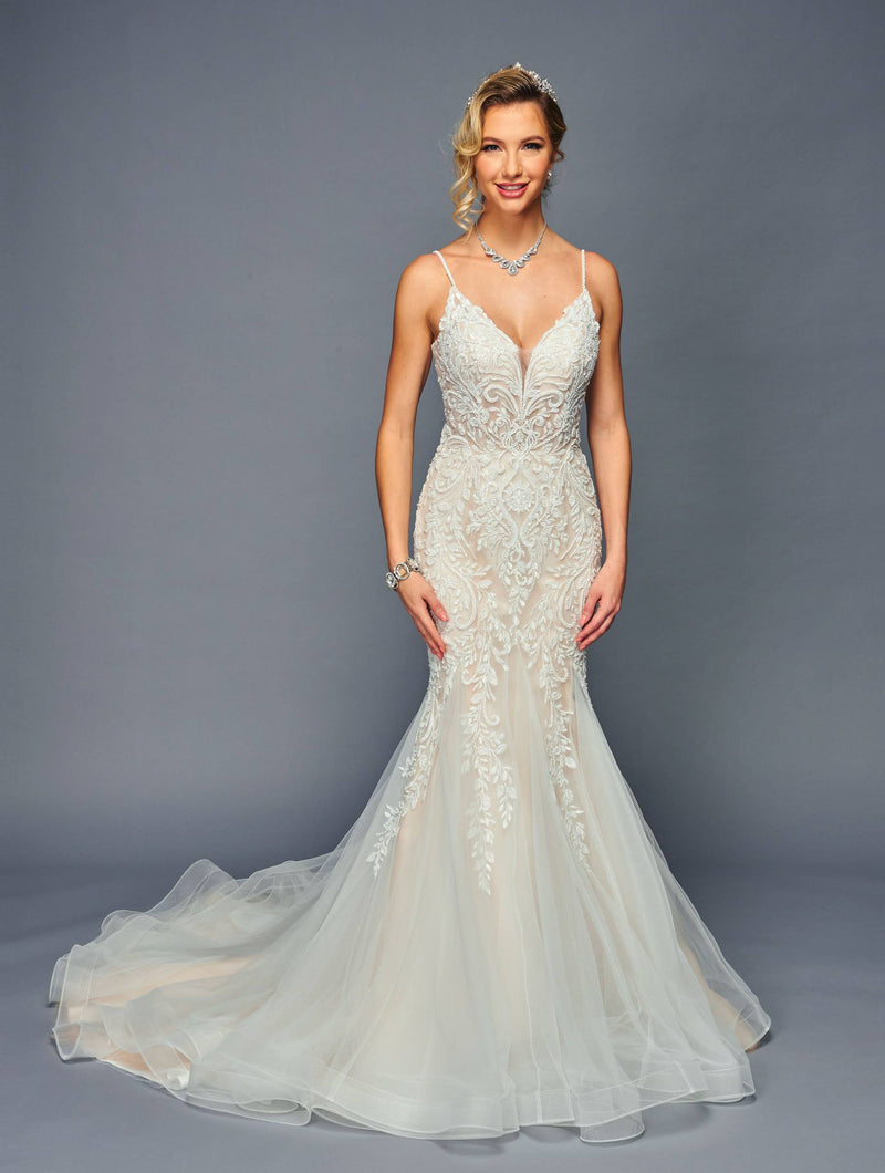 Deklaire Bridal 496 Spaghetti Strap A-line Ballgown Wedding Gown Chapel Train