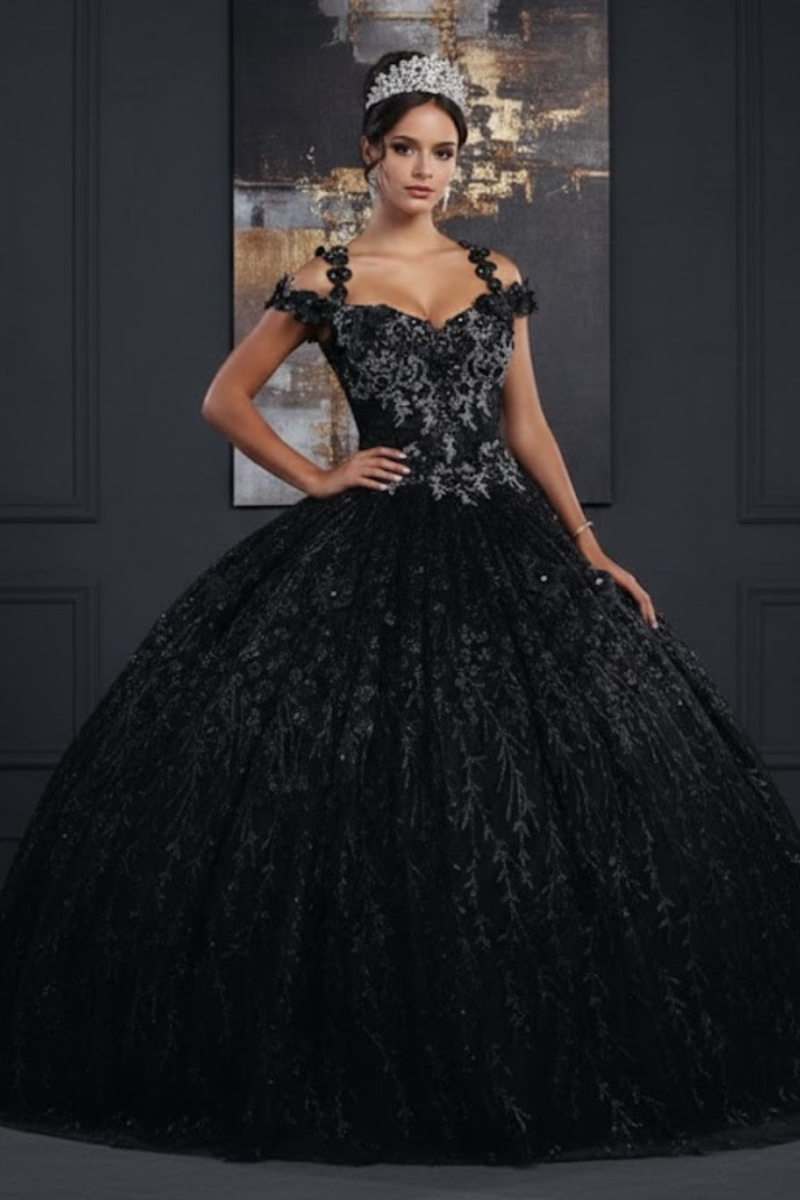 Formal Dress Shops Womens Black Pageant Quince Party Sweet 16 Long Sweetheart Cold Shoulder Ball Gown Plus Size Dress, Women's, Size: 18