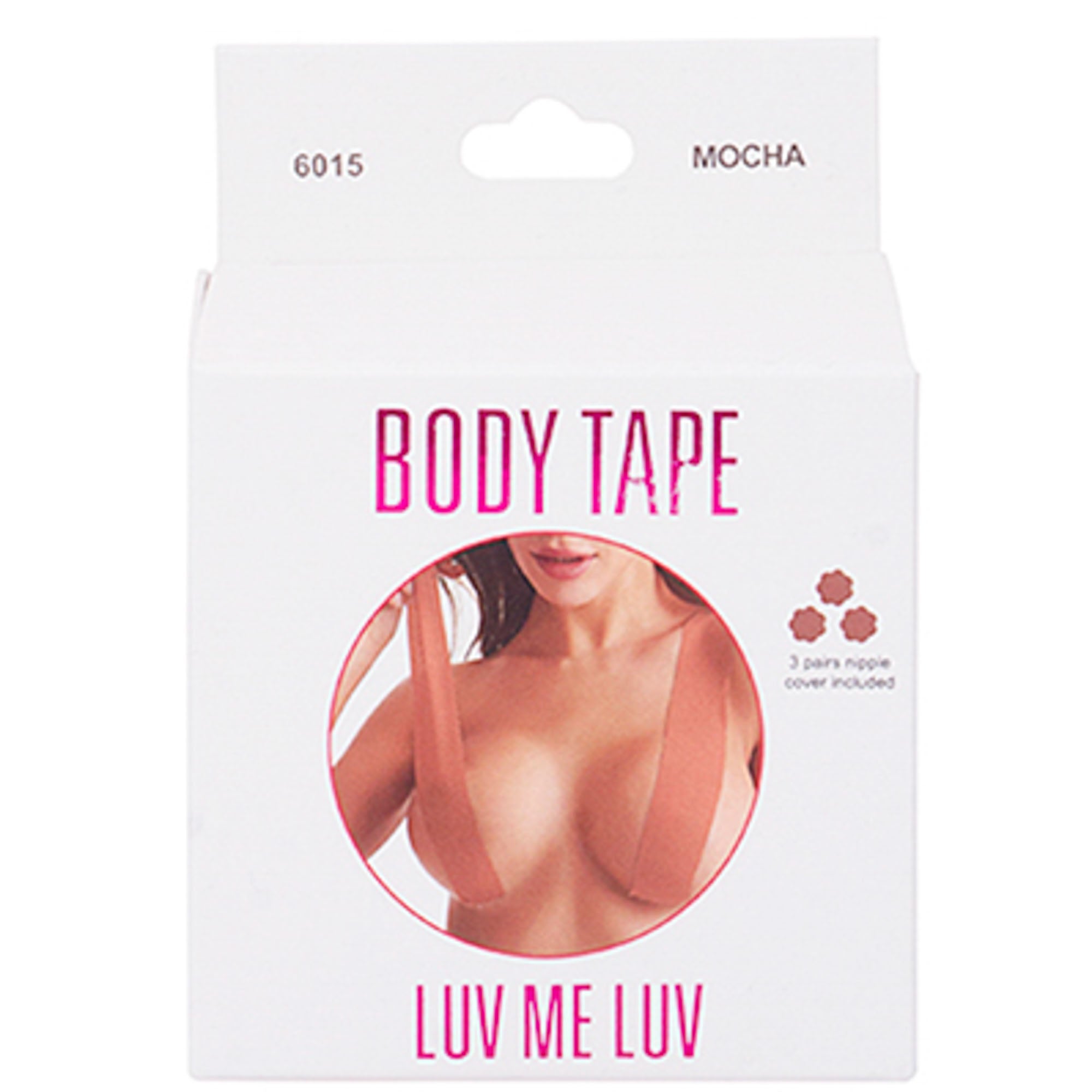 Cinta adhesiva corporal LUV ME LUV con cubrepezones: negra, nude, moca y transparente