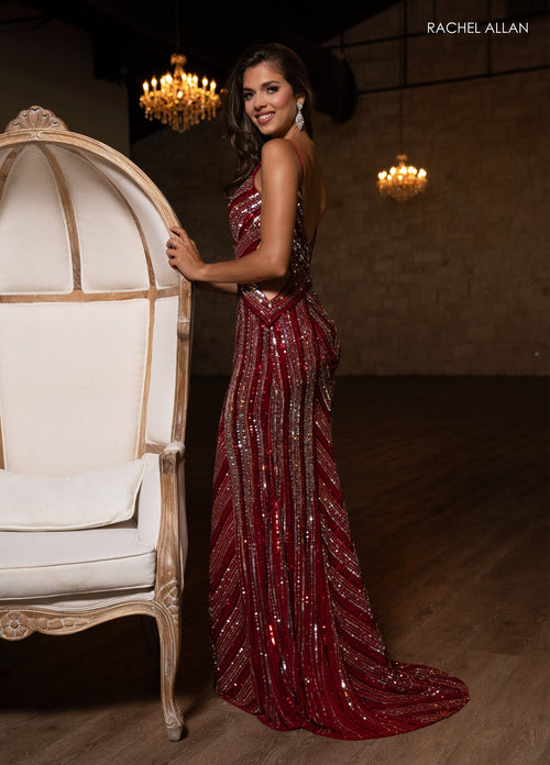 Rachel Allan 70760 Multicolor Beaded V-Neck Gown