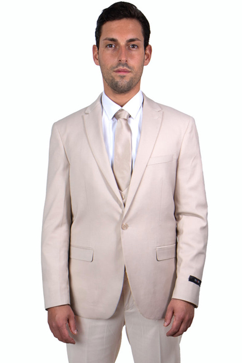 Stylish Tan Men's Suit with One Button Peak Lapel