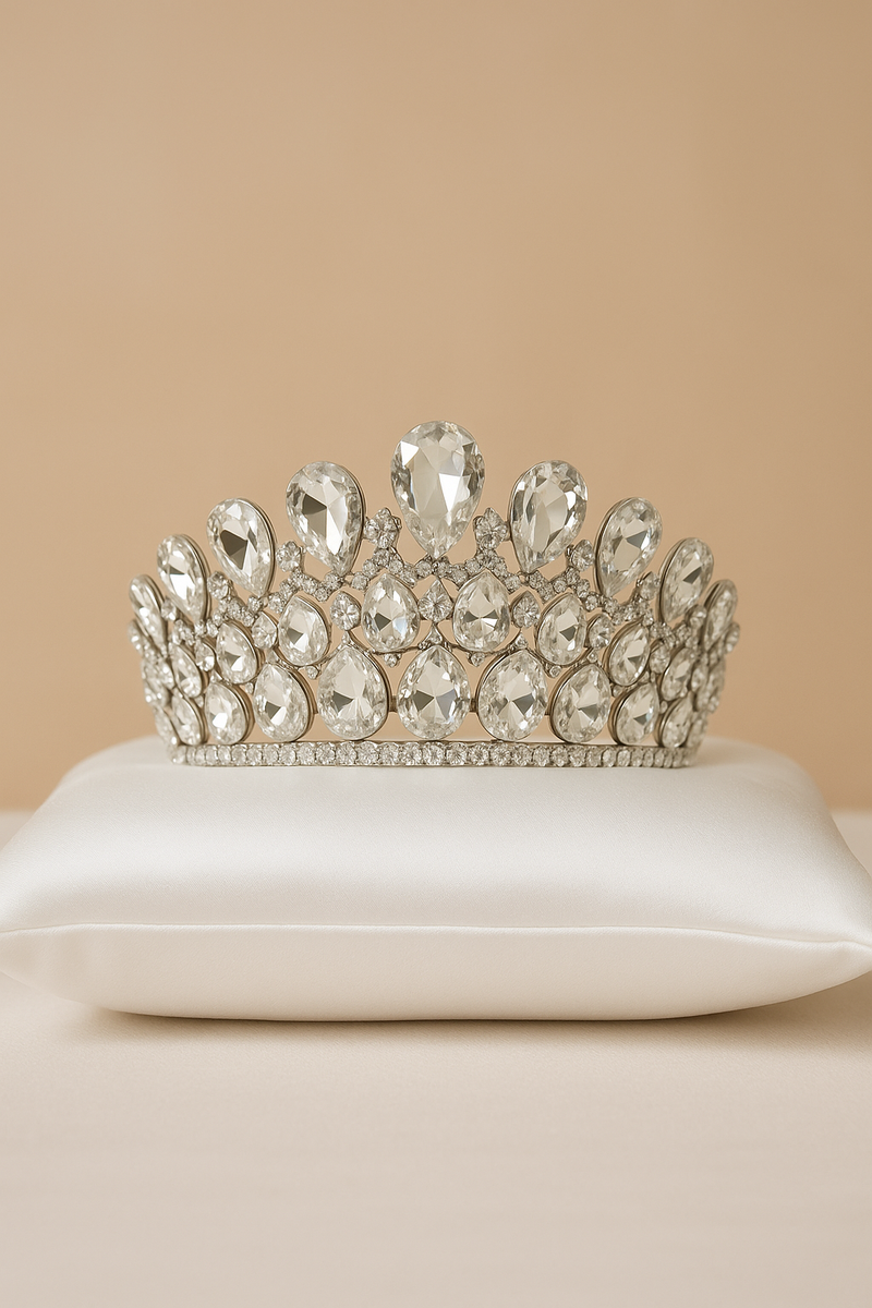 Crystal Teardrop Quinceañera Tiara – Silver Rhinestone Crown display picture 3