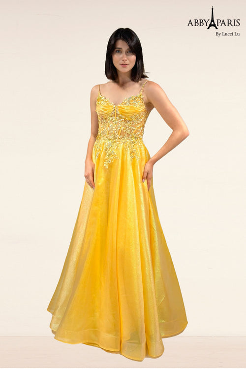 Radiant Metallic Sleeveless A-line Gown by Abby Paris 90290