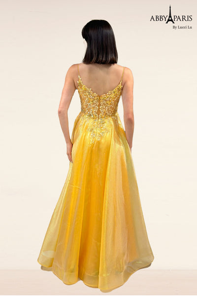 Radiant Metallic Sleeveless A-line Gown by Abby Paris 90290