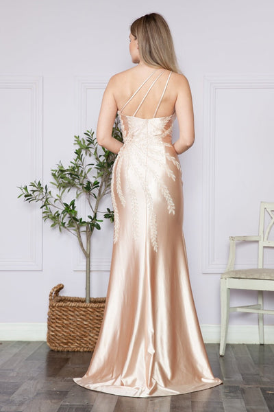 Poly USA 9358 One Shoulder Fitted Sequin Embroidery Beaded Long Dress