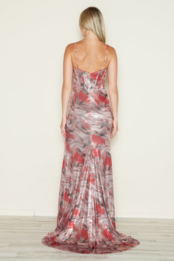 Vestido sin mangas con abertura y estampado de lentejuelas de Poly USA 9442