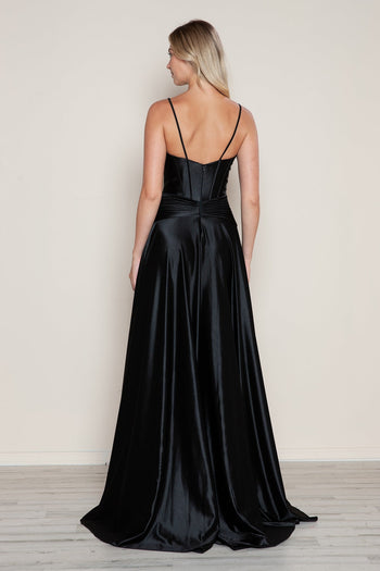 Vestido de satén sin mangas con corsé y corte A de Poly USA 9700