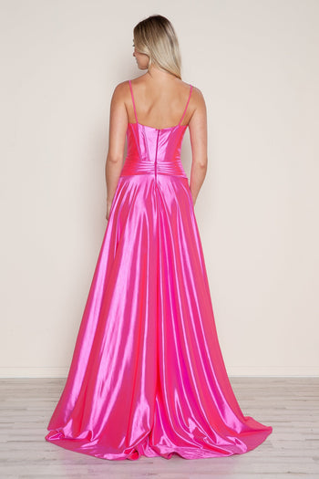 Vestido de satén sin mangas con lazo y corte A de Poly USA 9702