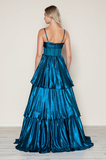 Poly USA 9718 Metallic Sleeveless A-line Gown