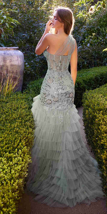 Andrea & Leo A1260 Sage Green One Shoulder Gown