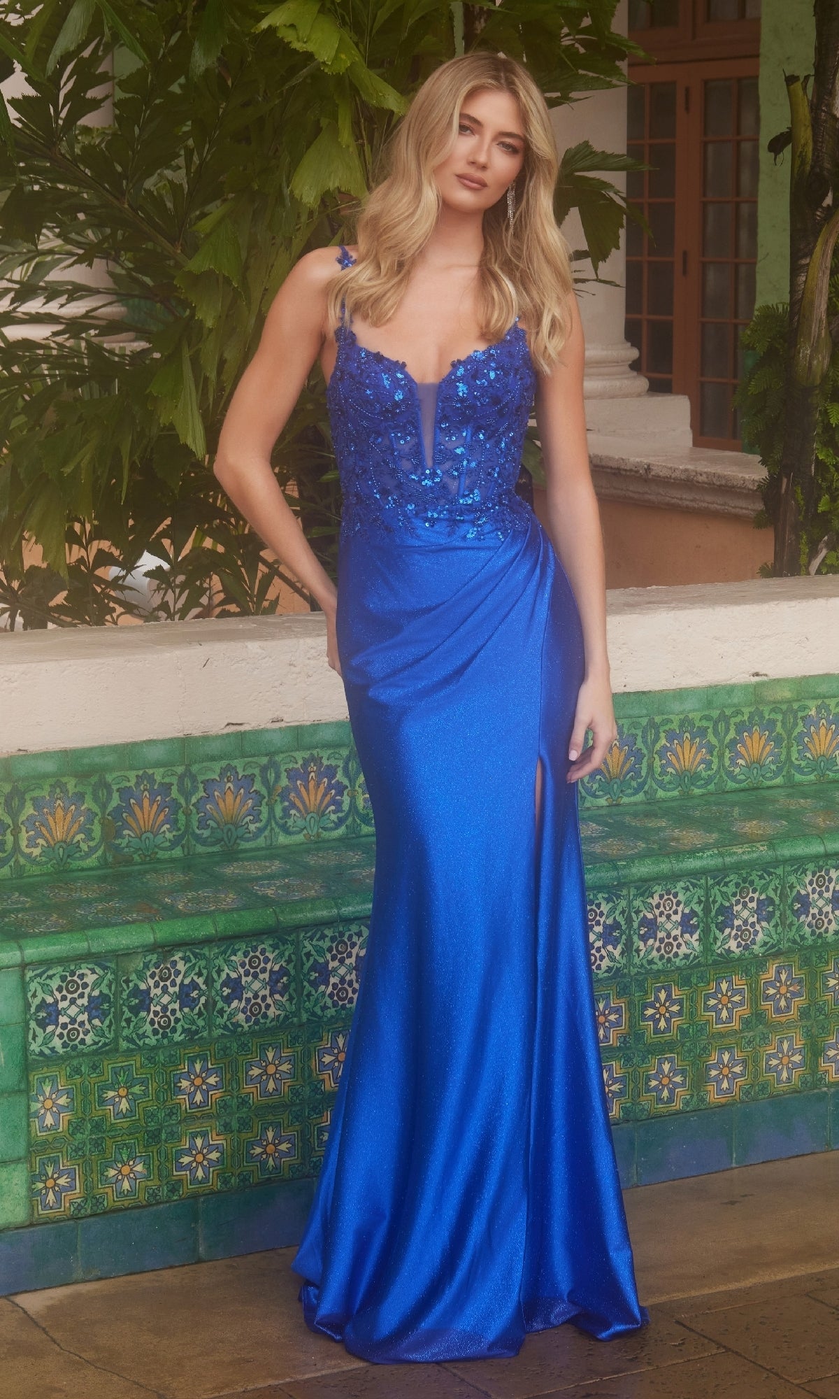 Nox Anabel A1590 Lace-Up Long Corset Prom Dress