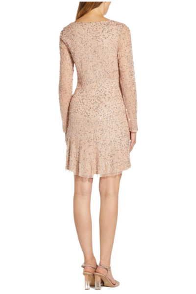 Adrianna Papell Long Sleeve Beaded Short Dress