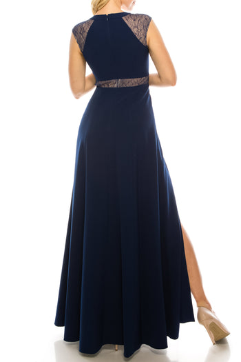 Aidan Mattox Sleeveless Lace-Detail Evening Dress