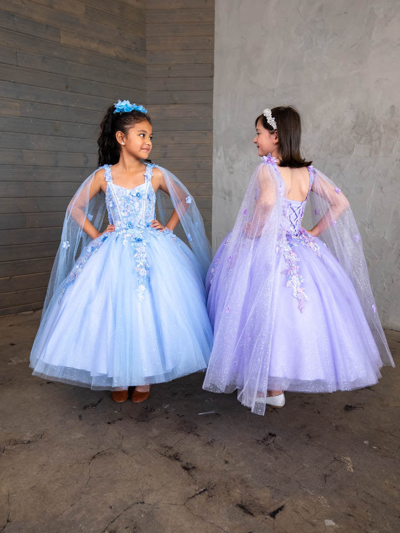 Girls Sleeveless Cape Sleeve Gown by Calla SCK306