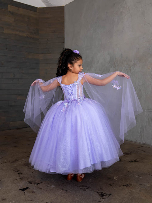 Girls Off-Shoulder Cape Sleeve Gown by Calla SCK308