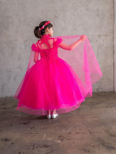 Girls Off-Shoulder Cape Gown by Calla SCK310