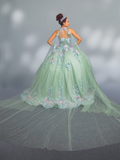Floral Applique Strapless Cape Ball Gown by Calla SCL30004