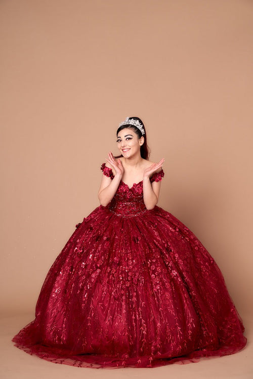 3D Floral Off Shoulder Cape Ball Gown by Calla SCL30001