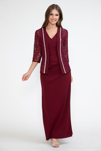 Vestido de madre del novio con cuello en V y chaqueta formal de Lenovia 5293