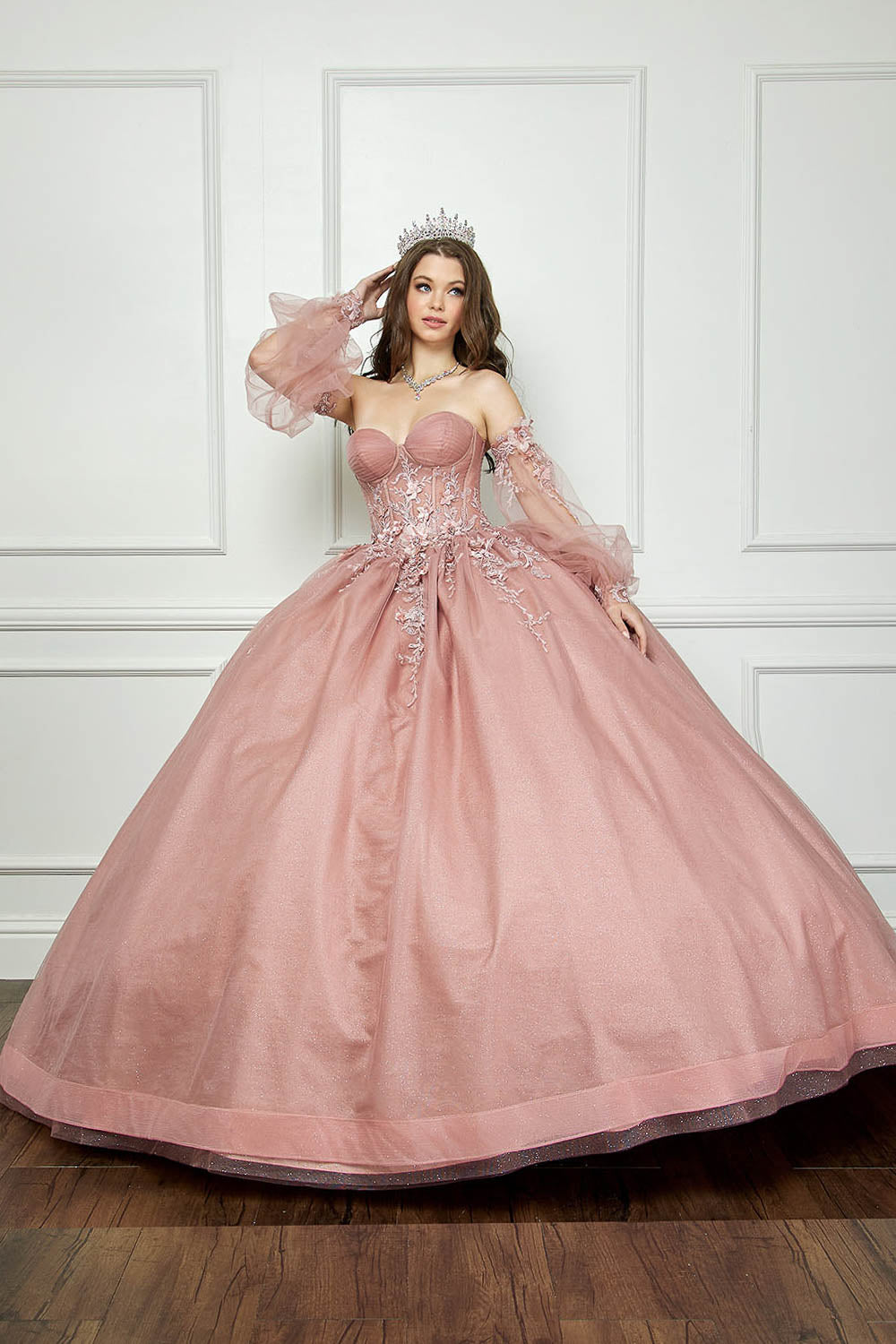 Strapless Puff Sleeve Ball Gown by Bella Princess PQ1046