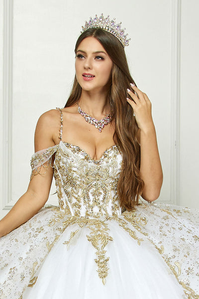 Embroidered Cold Shoulder Ball Gown by Bella Princess PQ1059