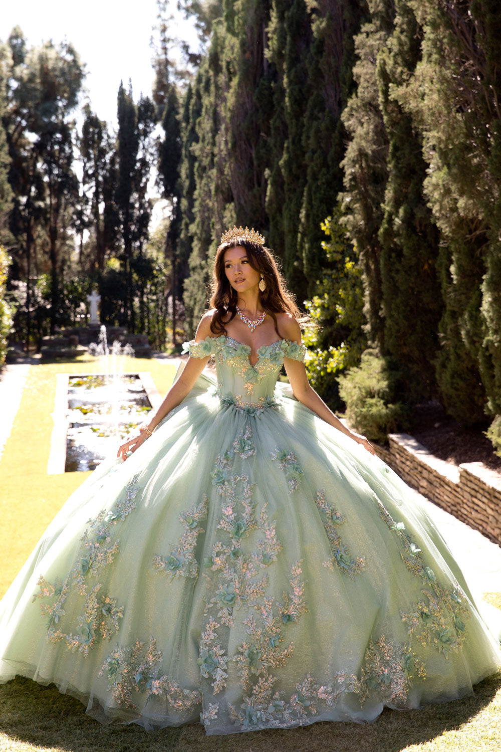 3D Floral Off Shoulder Ball Gown by Bella Princess PQ1081