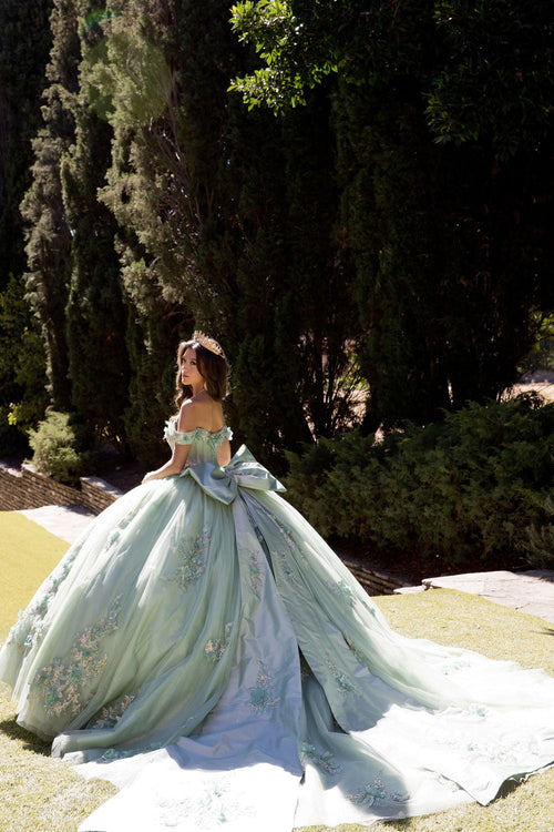 3D Floral Off Shoulder Ball Gown by Bella Princess PQ1081