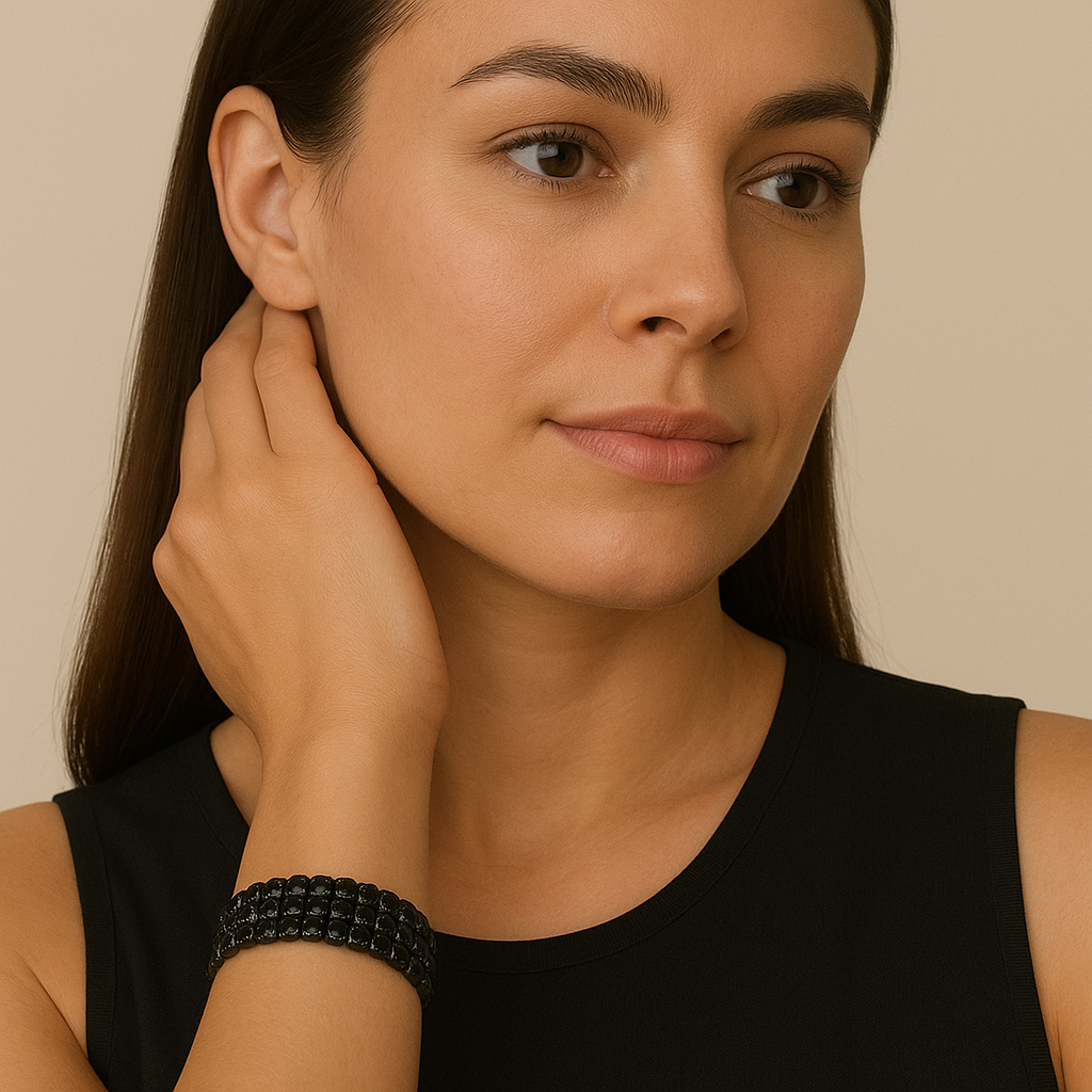 Pulsera de diamantes de imitación negros | Accesorios para brazaletes con cristales pavimentados