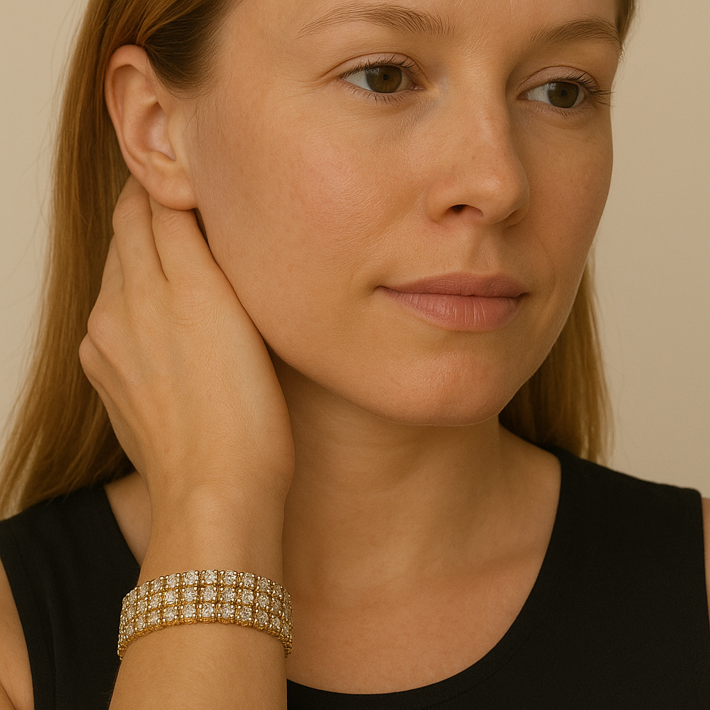 Pulsera de diamantes de imitación con incrustaciones de oro | Accesorios para vestidos de gala