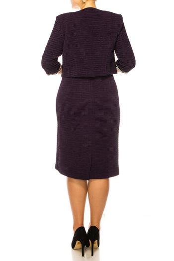 Brianna Milay Bejeweled Neck Metallic Jacket Dress