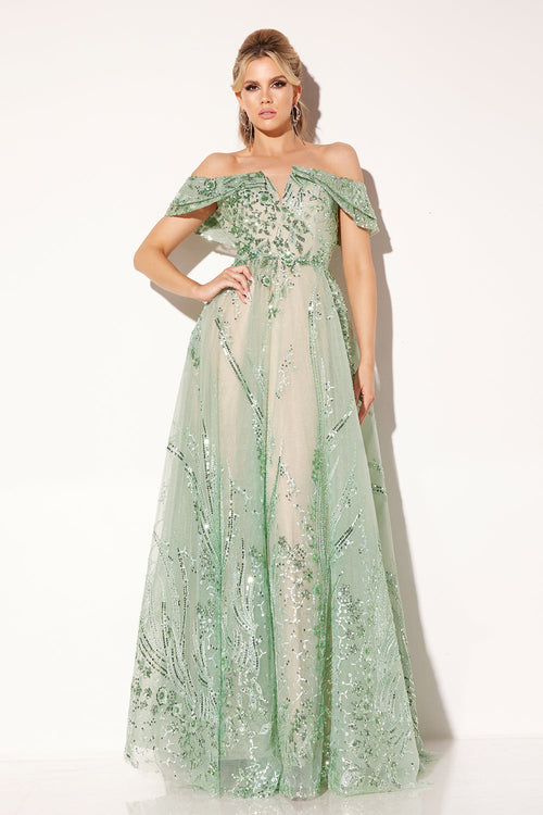 Beaded Off Shoulder A-line Gown by Lucci Lu C8035