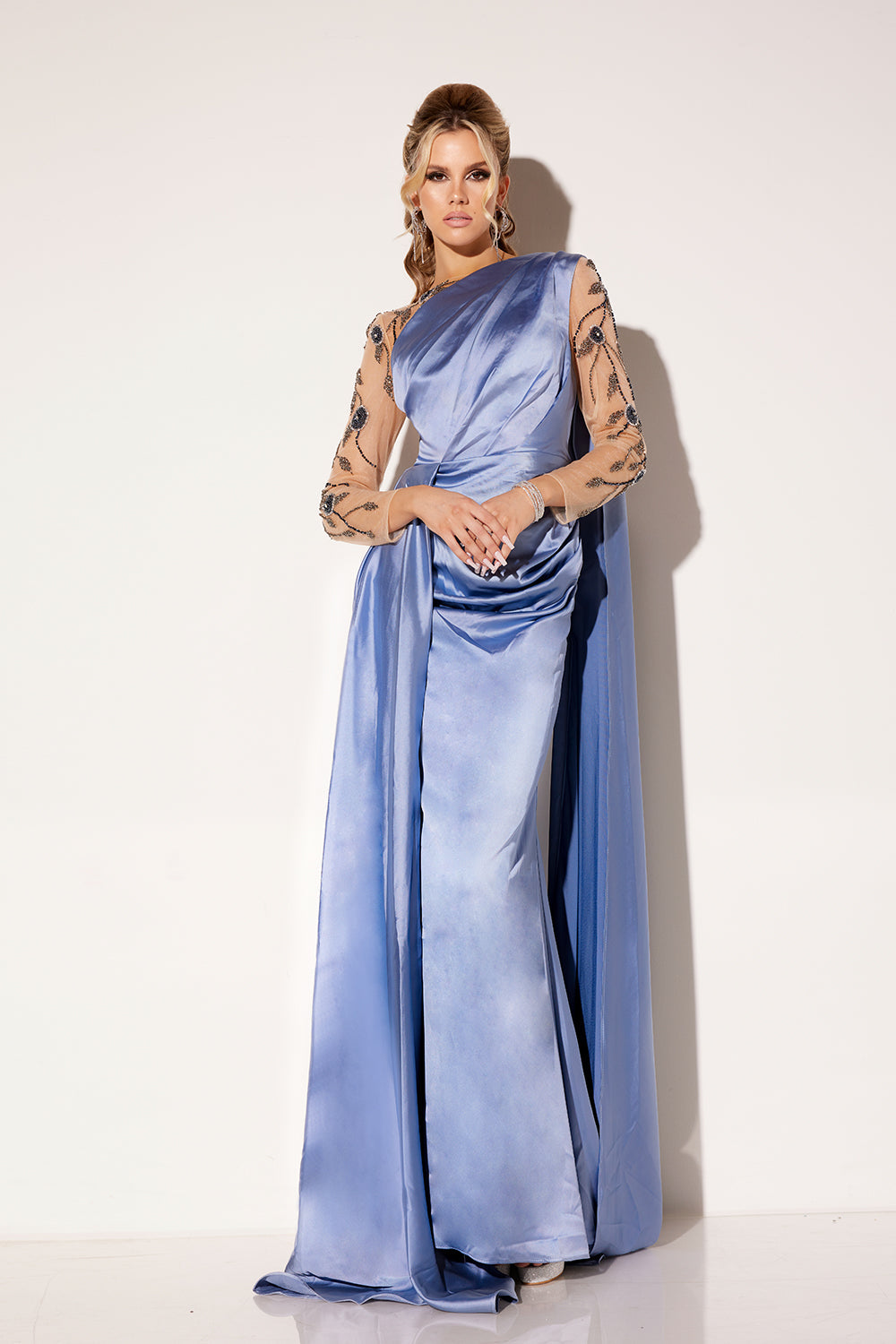 Satin Fitted One Shoulder Gown by Lucci Lu C8066