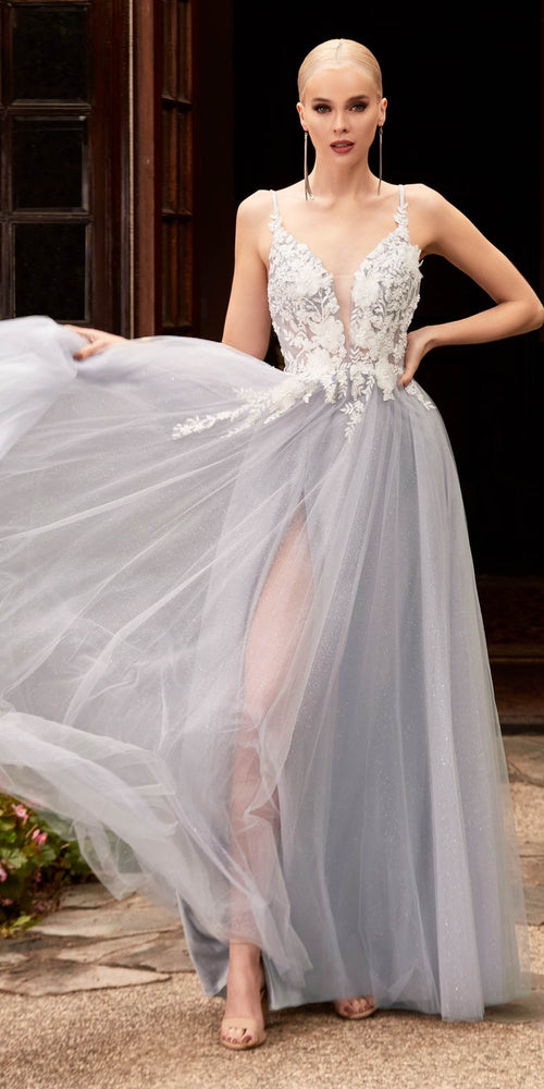 Cinderella Divine CB075 Long Floral A-Line Tulle Gown