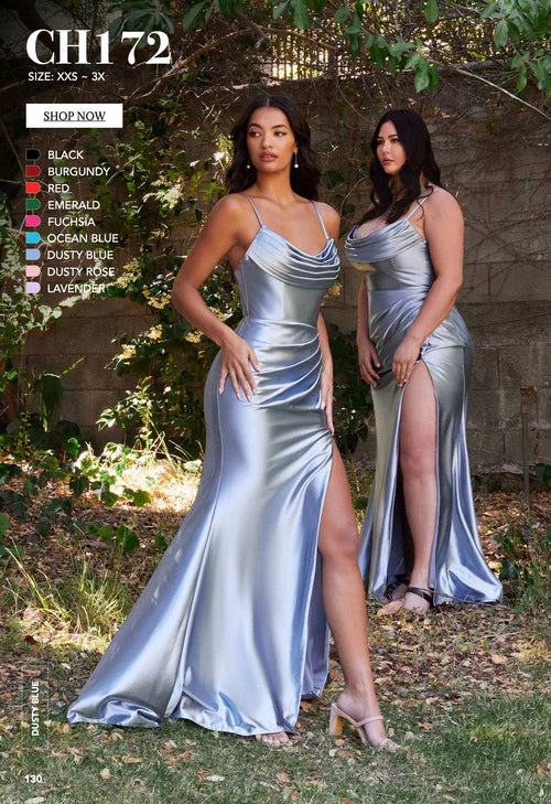 Elegant Burgundy Satin Gown with Cowl Neckline