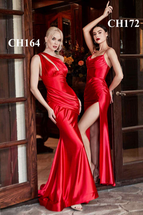 Elegant Burgundy Satin Gown with Cowl Neckline