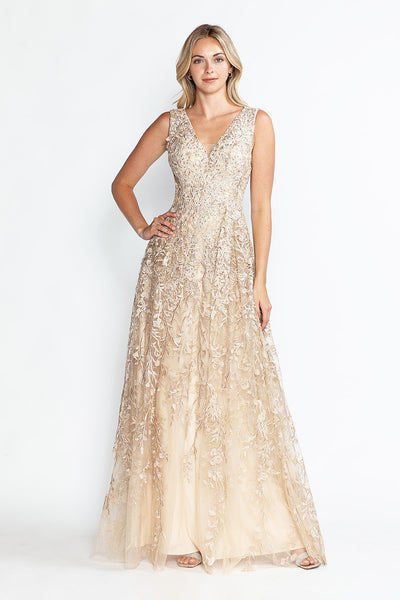 Vestido formal largo con escote en V y sin mangas, corte A, de Lenovia 8337 (Nueva colección)