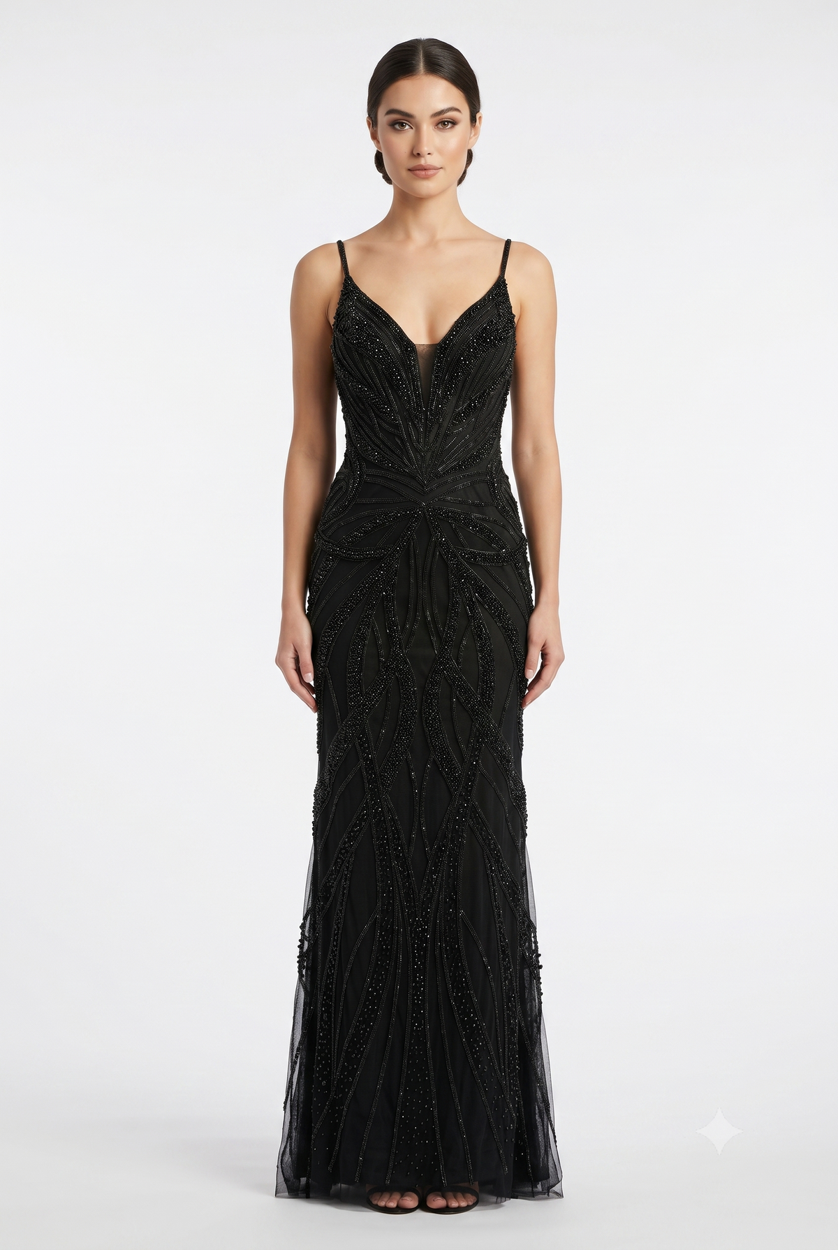 Pearl Beaded Mermaid Prom Dress V-Neck Spaghetti Strap Lace-Up Back Formal Evening Gown by CT-2687