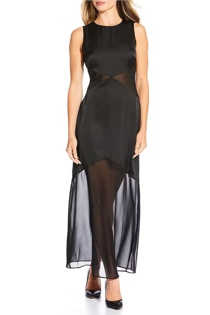 Donna Morgan D9780M Black Santeen Sleeveless Long Party Dress