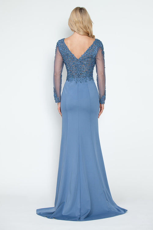 Vestido de noche de manga larga para madre de la novia con cuentas Lenovia 8323 - Nueva colección