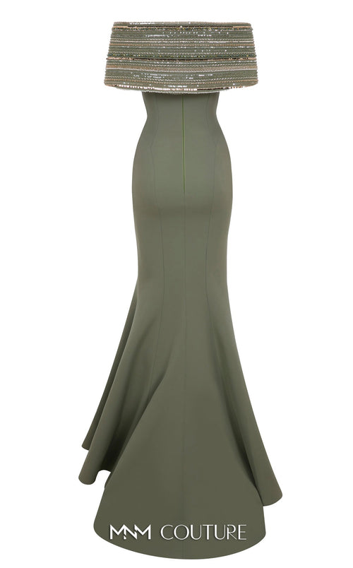 Sequin Embellished Off-Shoulder Gown in Mint by MNM Couture