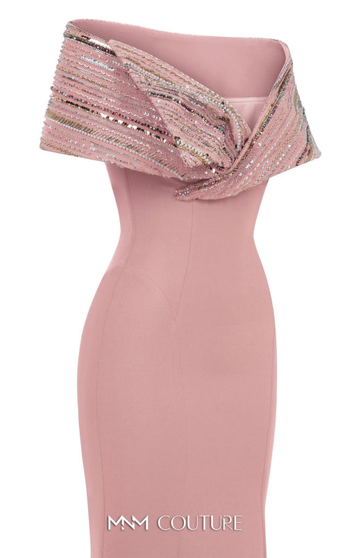 Sequin Embellished Off-Shoulder Gown in Mint by MNM Couture