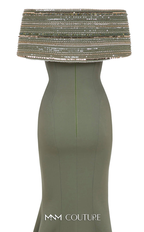 Sequin Embellished Off-Shoulder Gown in Mint by MNM Couture