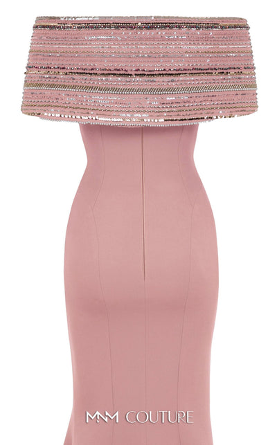 Sequin Embellished Off-Shoulder Gown in Mint by MNM Couture